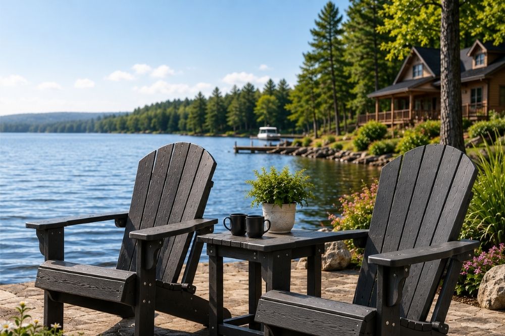 Eco Classy Adirondack chairs made from recycled plastic for patios and lakefronts